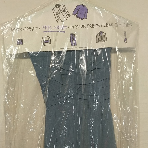 Strapless Bridesmaids Dress Crinkle Chiffon Blue 2 - Picture 3 of 8